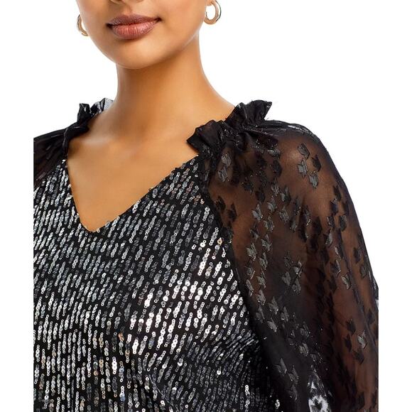 NWT Cupio Sequin Bodice Blouse Party, Whimsigoth, Dark Coquette, Dark Glam Sz L - Picture 3 of 15